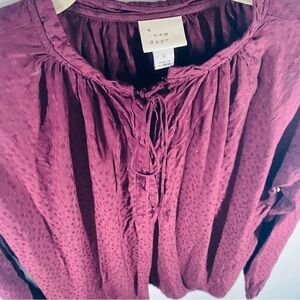 A New Day boho long sleeve blouse in a rich burgundy wine tone with soft texture
